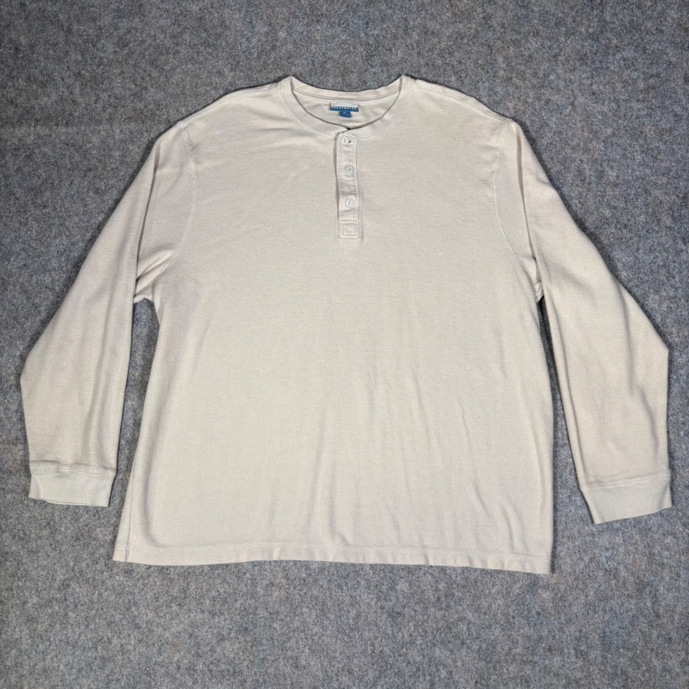 Breakwater Henley Waffle Knit Shirt Mens XL Beige Long Sleeve 100% Cotton VTG